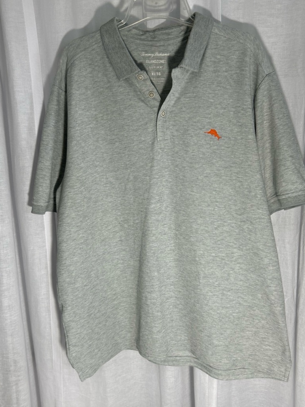 Tommy Bahama Light Gray Polo with Orange Dolphin Emblem